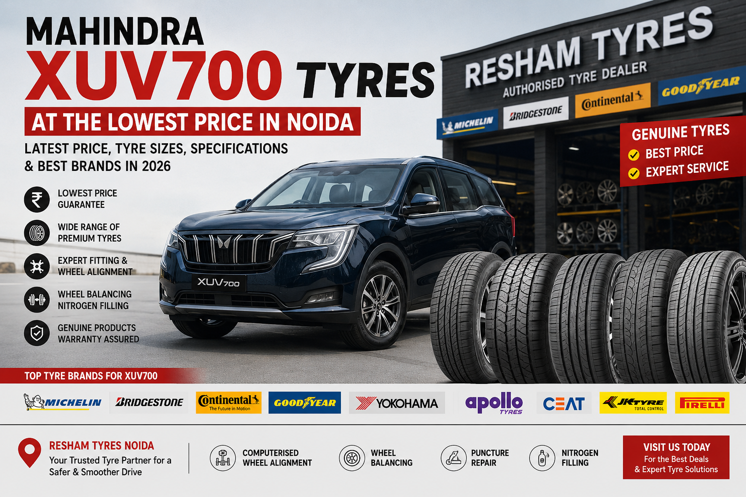 Mahindra XUV700 Tyres at the Lowest Price in Noida: Latest Price, Tyre Sizes, Specifications & Best Brands in 2026
