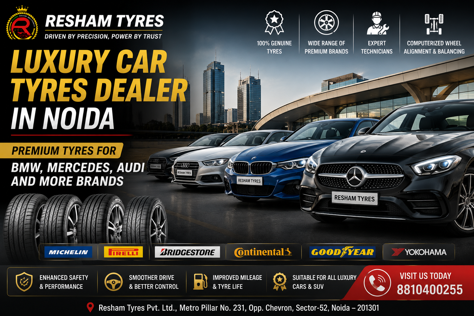 Luxury Car Tyres Dealer in Noida – Premium Tyres for BMW, Mercedes, Audi