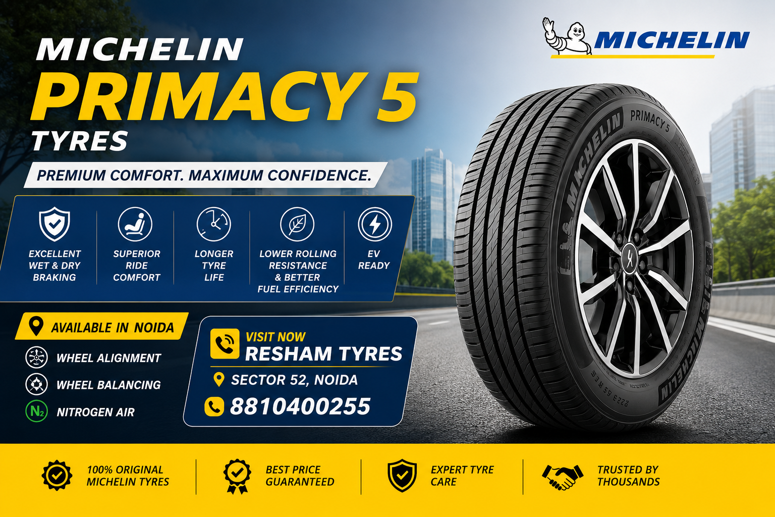 Michelin Primacy 5 Tyres in Noida: Features, Benefits, Sizes & Complete Buying Guide