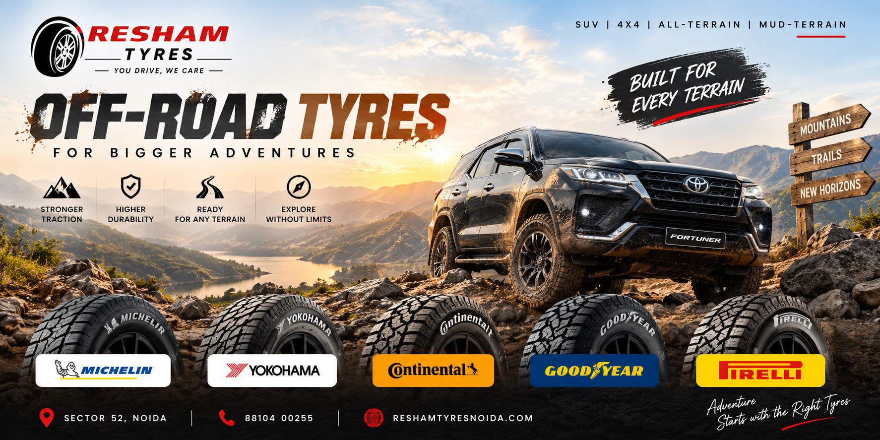 Off-Road Tyres Dealer in Noida: Best Tyres for SUVs, 4×4 & Adventure Driving | 2026 Guide