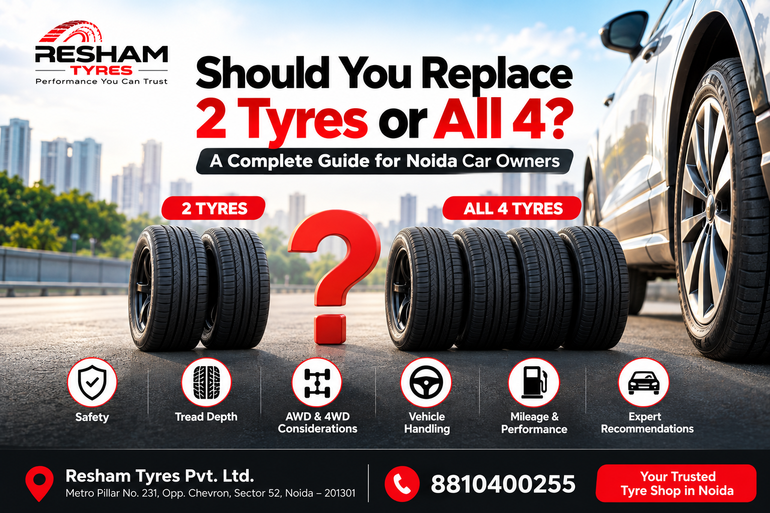 Should You Replace 2 Tyres or All 4? A Complete Guide for Noida Car Owners
